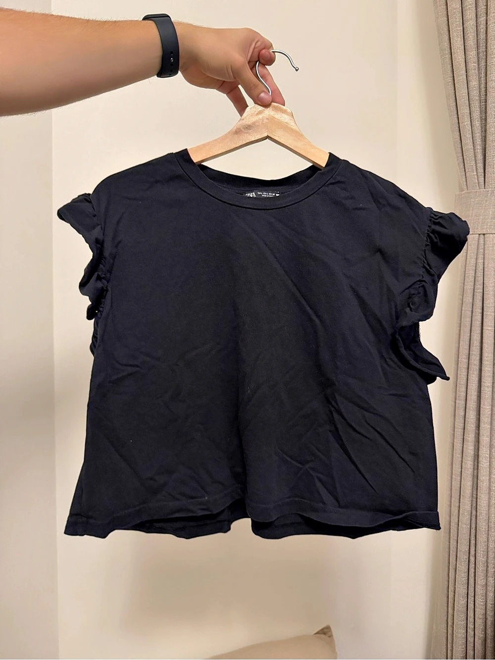 Zara Black Ruffle Sleeve Top